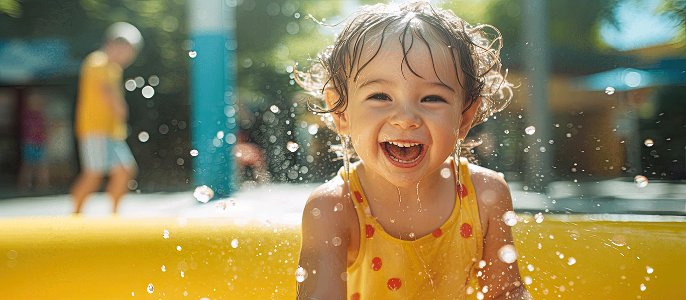 Happy little girl playing in an Arizona splash pad park