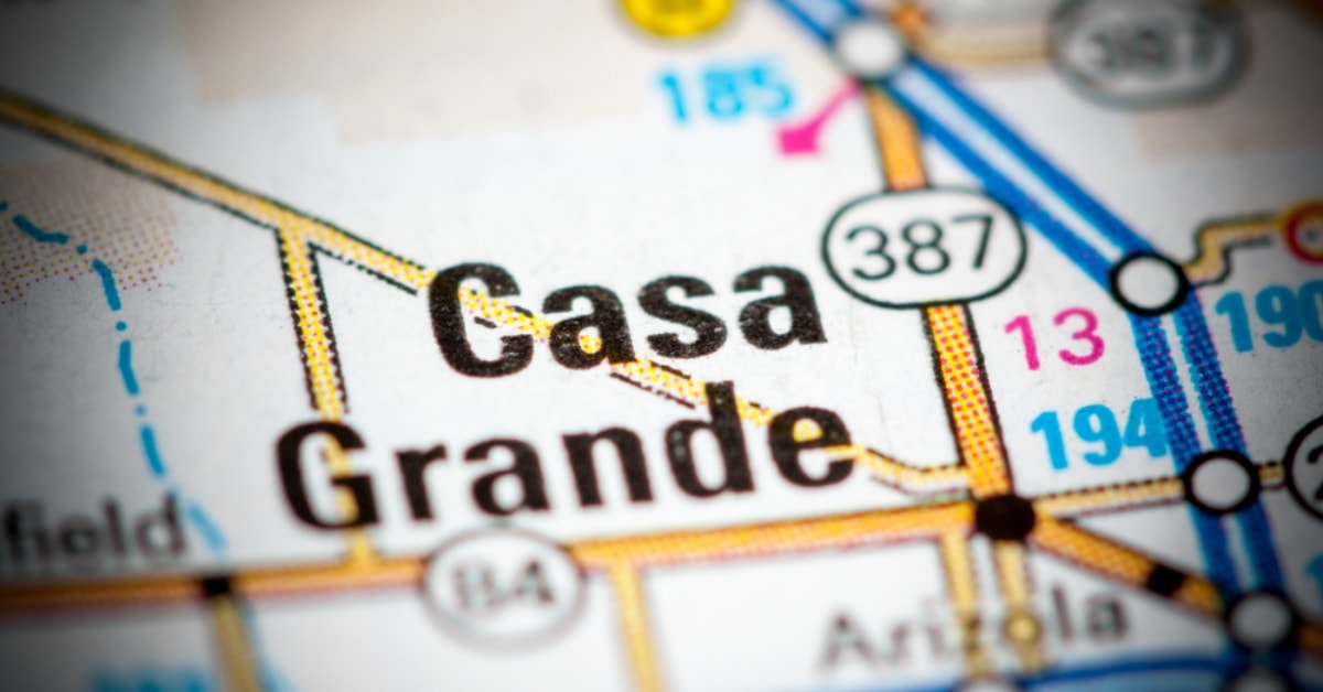 A map featuring Casa Grande in Arizona.